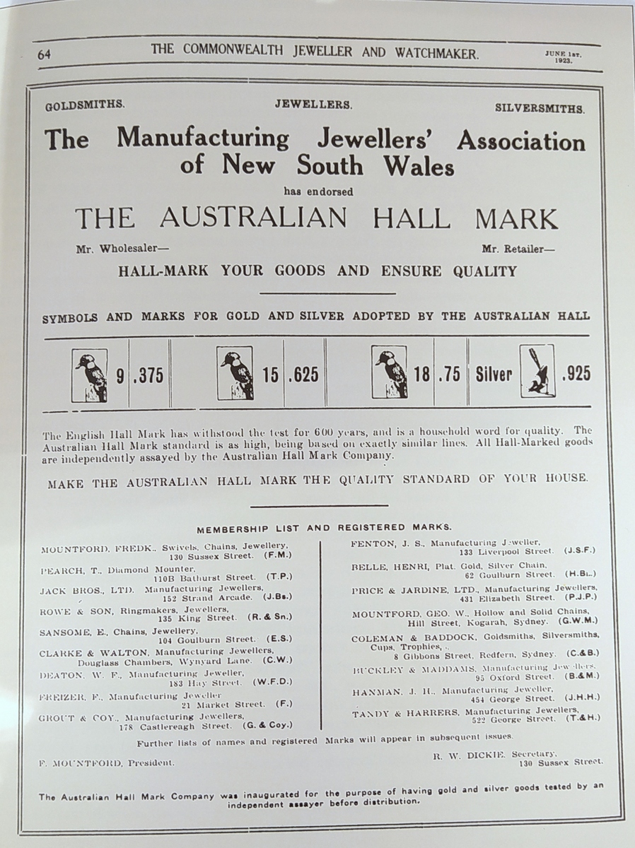 Antique and Vintage Australian Silver and Gold Jewellery Marks